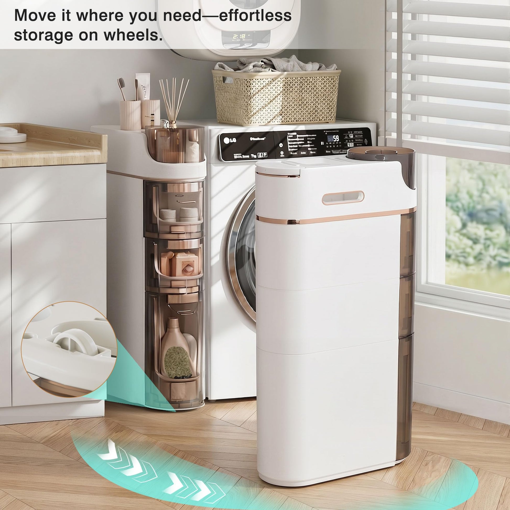 VECELO 3-Tier Slim Bathroom Storage Cabinet with Wheels, Skinny Bathroom Storage Cabinet with