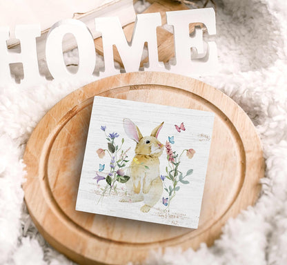 SRADMO Bunny Sign, Cute Bunny's Wood Box Sign Desk Decor, Easter Bunny Gifts for Kids, Easter Theme
