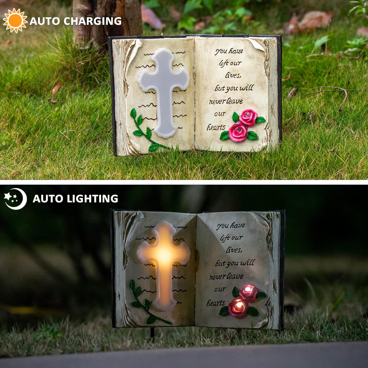 Outdoor Solar Bible Cross Garden Stakes Lights, Waterproof Memorial Grave Decorations Gifts for