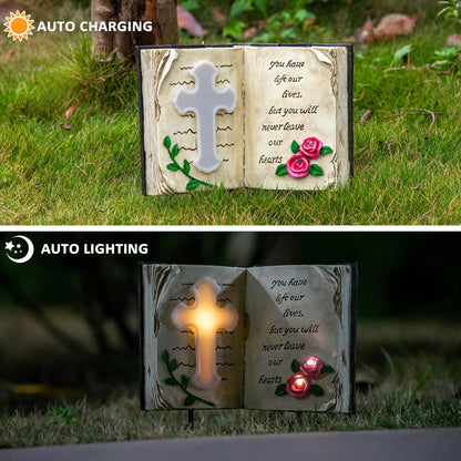 Outdoor Solar Bible Cross Garden Stakes Lights, Waterproof Memorial Grave Decorations Gifts for