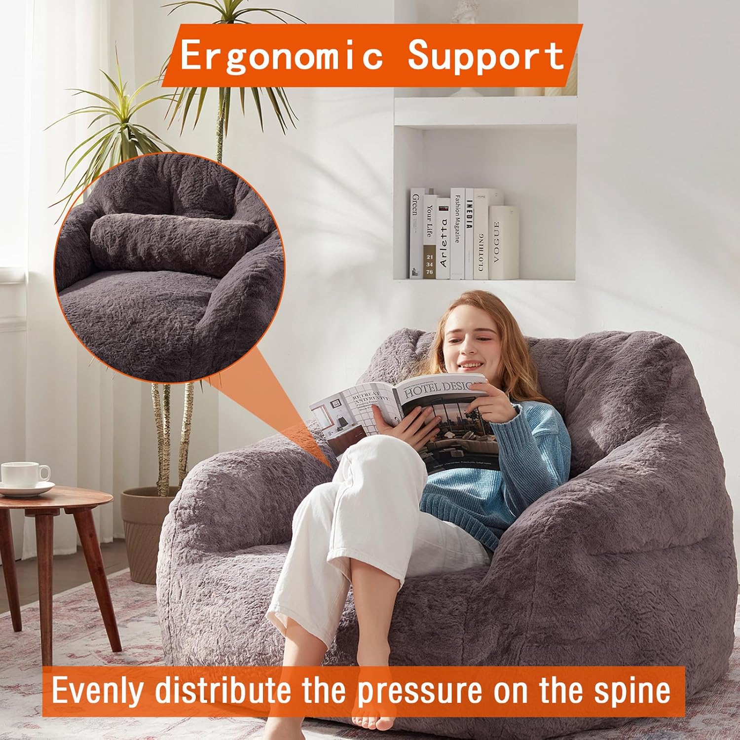 Bean Bag Chair for Adults with Pillow,Oversized Bean Bag Couch Chairs for Adults,Giant Lazy Couch