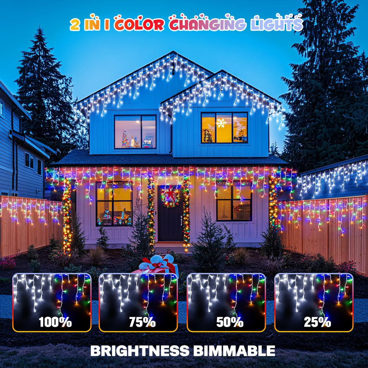 JMEXSUSS Color Changing Lights Outdoor Waterproof, 11 Modes 400 LED Christmas Icicle Lights with 40