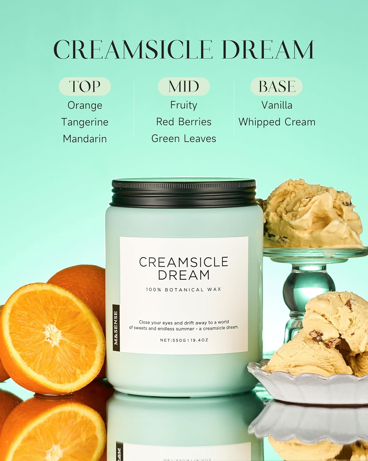 M&SENSE Orange Creamsicle Scented Candle, 19.4oz 110 Hours Slow Burning Non Toxic Natural Soy Wax 2