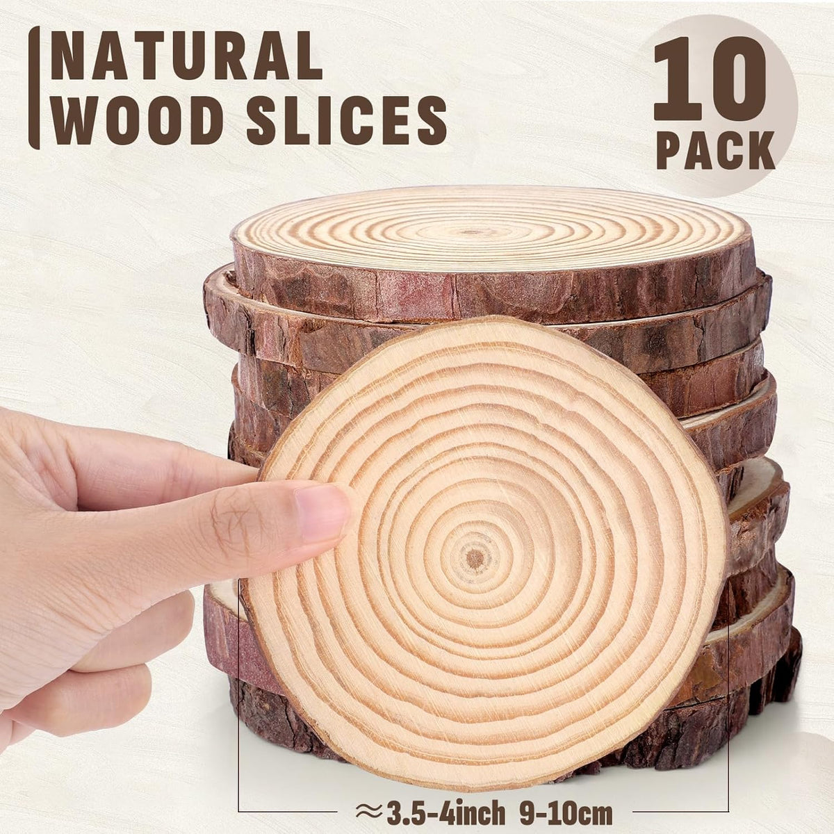 FUMILE Unfinished Natural Wood Slices 3.5-4 Inch, 10 PCS Round Wooden Discs with Tree Bark, Wood