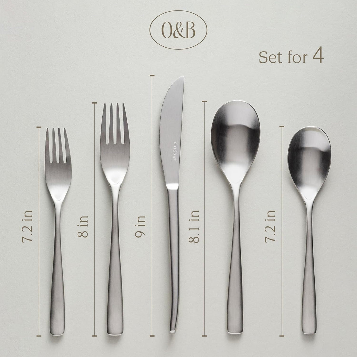 over&back 20pc Curved Flatware Cutlery Set - Comes with 4 Dinner Forks, 4 Salad Forks, 4 Dinner