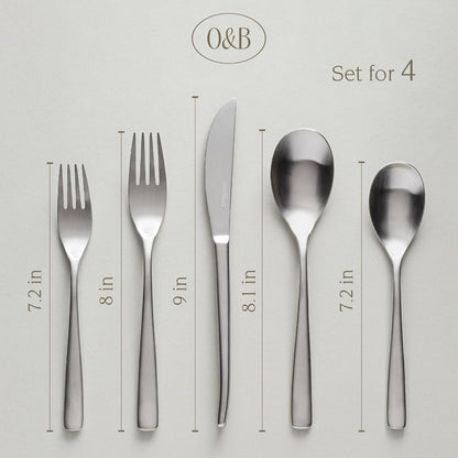 over&back 20pc Curved Flatware Cutlery Set - Comes with 4 Dinner Forks, 4 Salad Forks, 4 Dinner