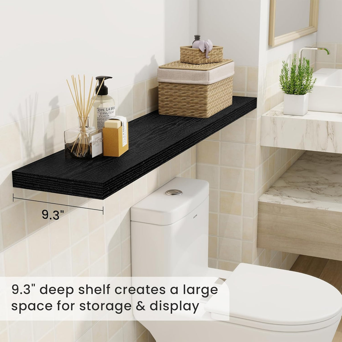 Fun Memories 48 Inch Deep Floating Shelves for Wall, 2 Pack of Long Wall Mounted Wood Shelves with