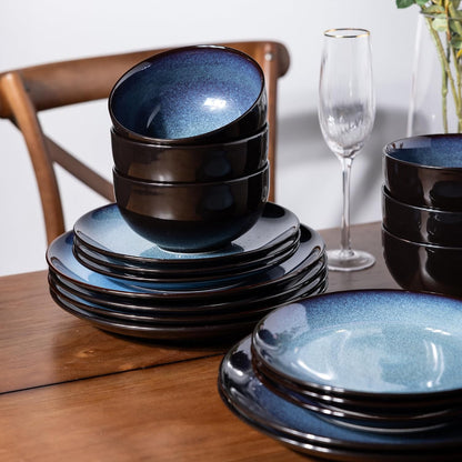 LeRatio Ceramic Dinnerware Sets for 6,Plates and Bowls Sets,Handmade Reactive Glaze Dishes Set,Chip