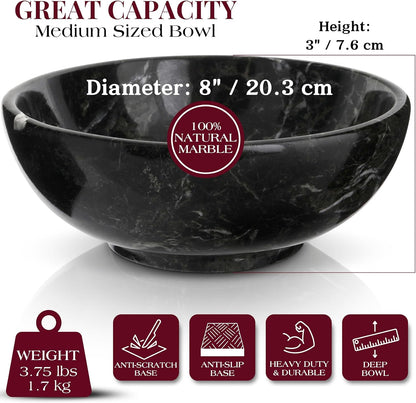 Gusto Nostro 8" Luxury Black Marble Decorative Bowl for Coffee Table - Elegant Modern Fruit Bowl