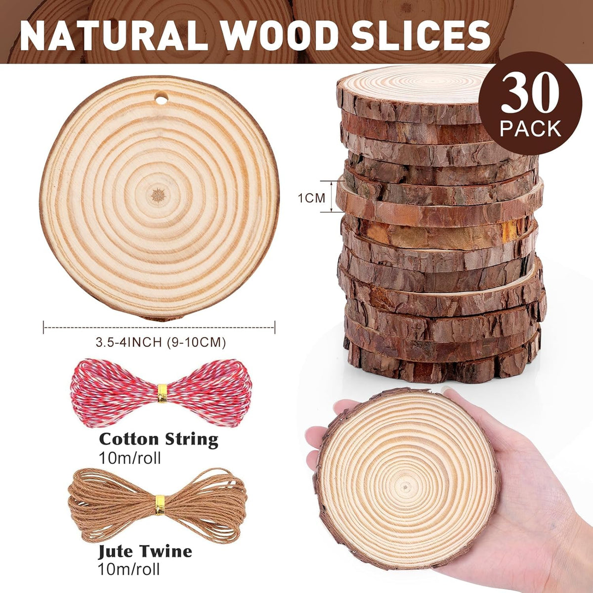 30 Pack Nature Wood Slices for Crafts,3.5-4In Unfinished Natural Wood Rounds.Wood Circles
