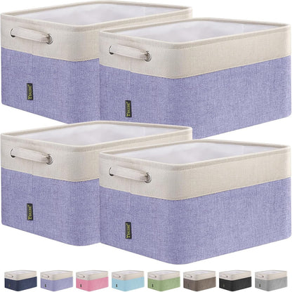 BALEINE 4 Pack Fabric Storage Bins for Shelves, Linen Storage Baskets for Organizing, Decorative