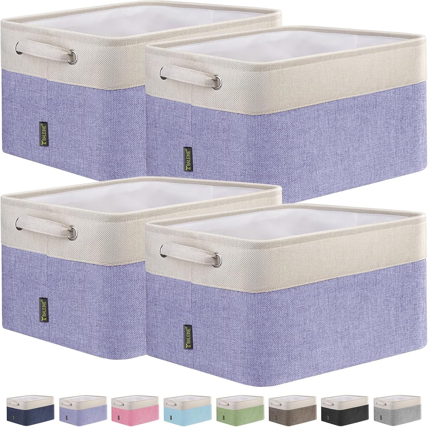 BALEINE 4 Pack Fabric Storage Bins for Shelves, Linen Storage Baskets for Organizing, Decorative