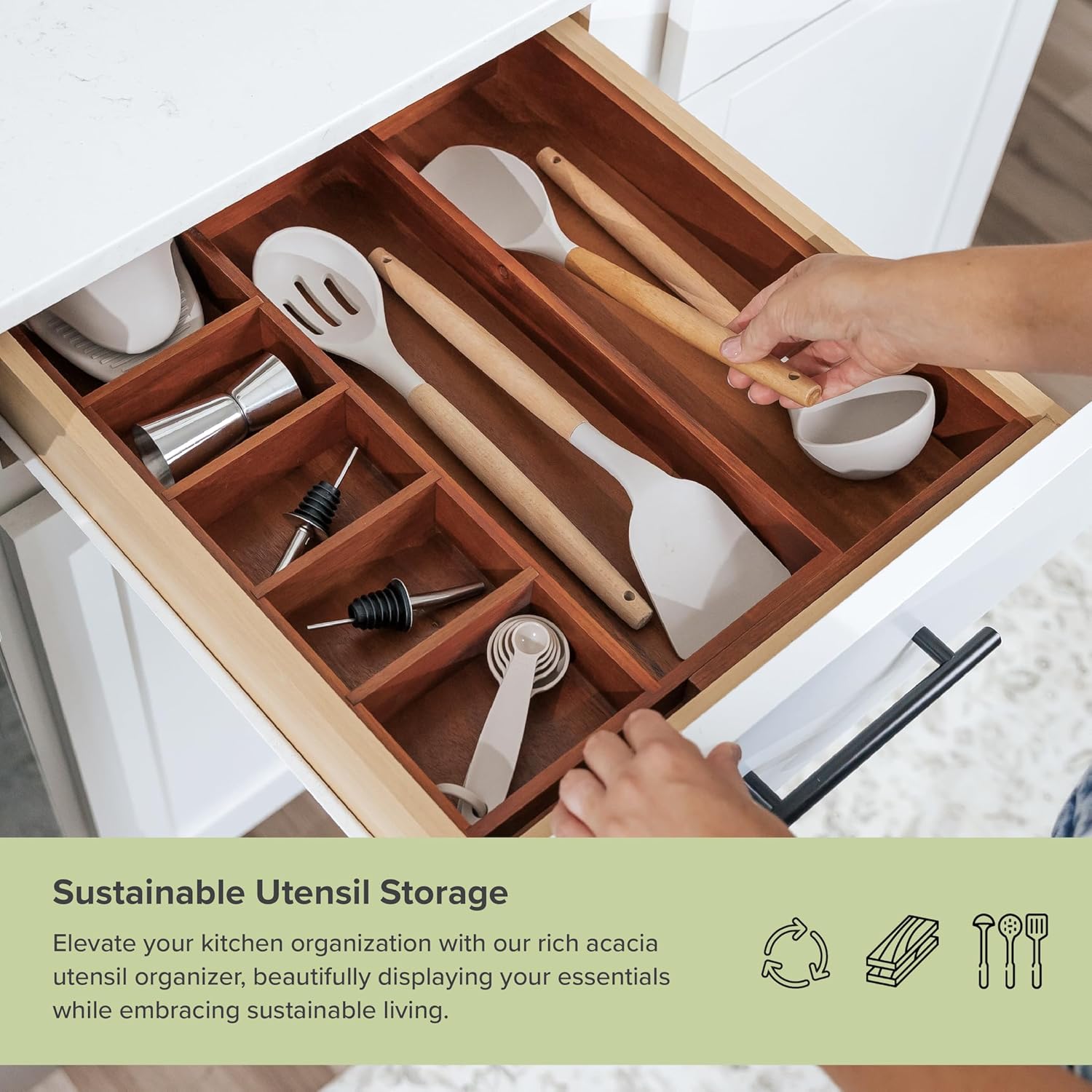 Adjustable Kitchen Drawer Organizer for Utensils and Junk, Food-Safe Contract Grade with 100%
