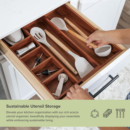 Adjustable Kitchen Drawer Organizer for Utensils and Junk, Food-Safe Contract Grade with 100%