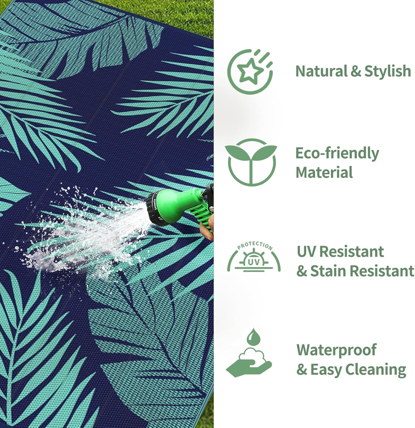 GENIMO Outdoor Rug 8' x 10' Waterproof for Patios Clearance, Reversible Outdoor Plastic Straw