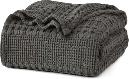 PHF 100% Cotton Waffle Weave Blanket Queen Size, Soft Lightweight Breathable Cozy Summer Blankets