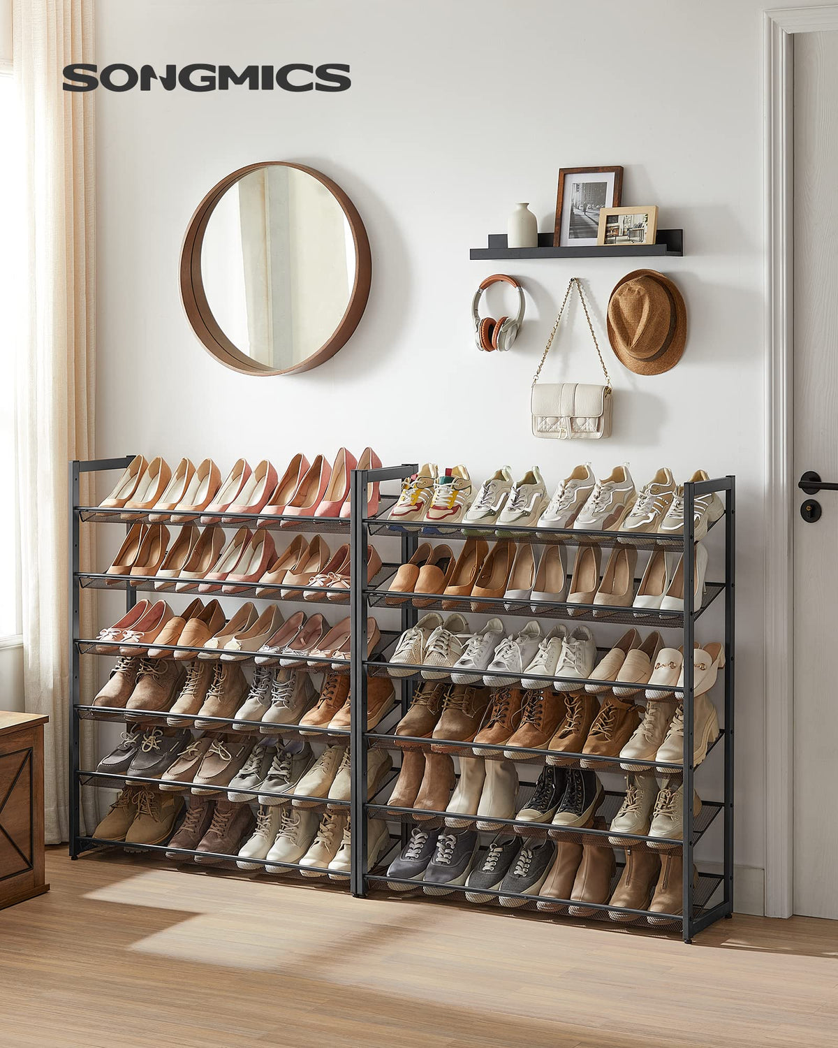 SONGMICS Shoe Rack, 12-Tier Shoe Organizer, Metal Shoe Storage for Garage, Entryway, Set of 2