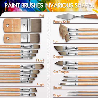 Fuumuui 26pcs Paint Brushes, Professional Acrylic Paint Brush Set Artists Complete Range of Sizes