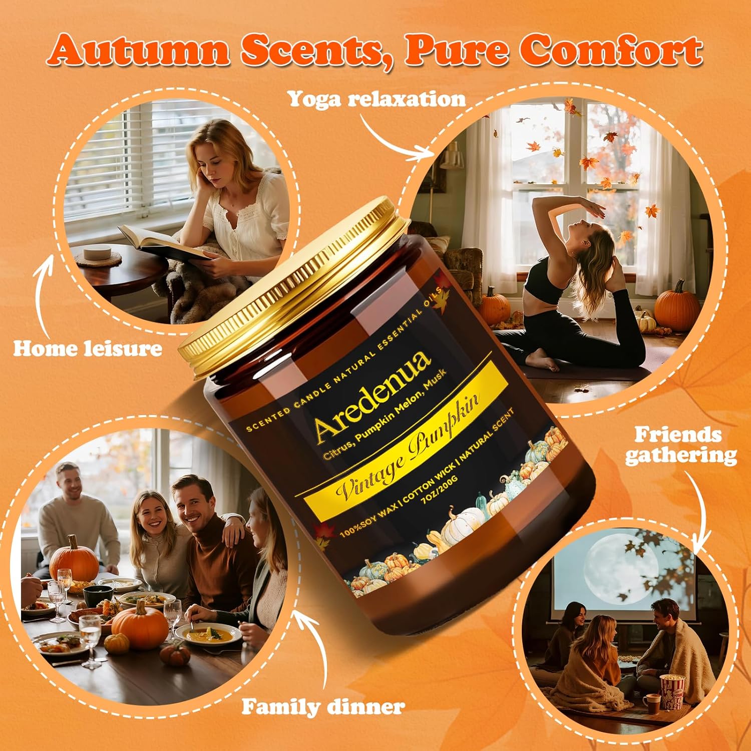 Fall Candles - Vintage Pumpkin Candle | Halloween Candles Pumpkin Scented, 7oz Autumn Soy Candle