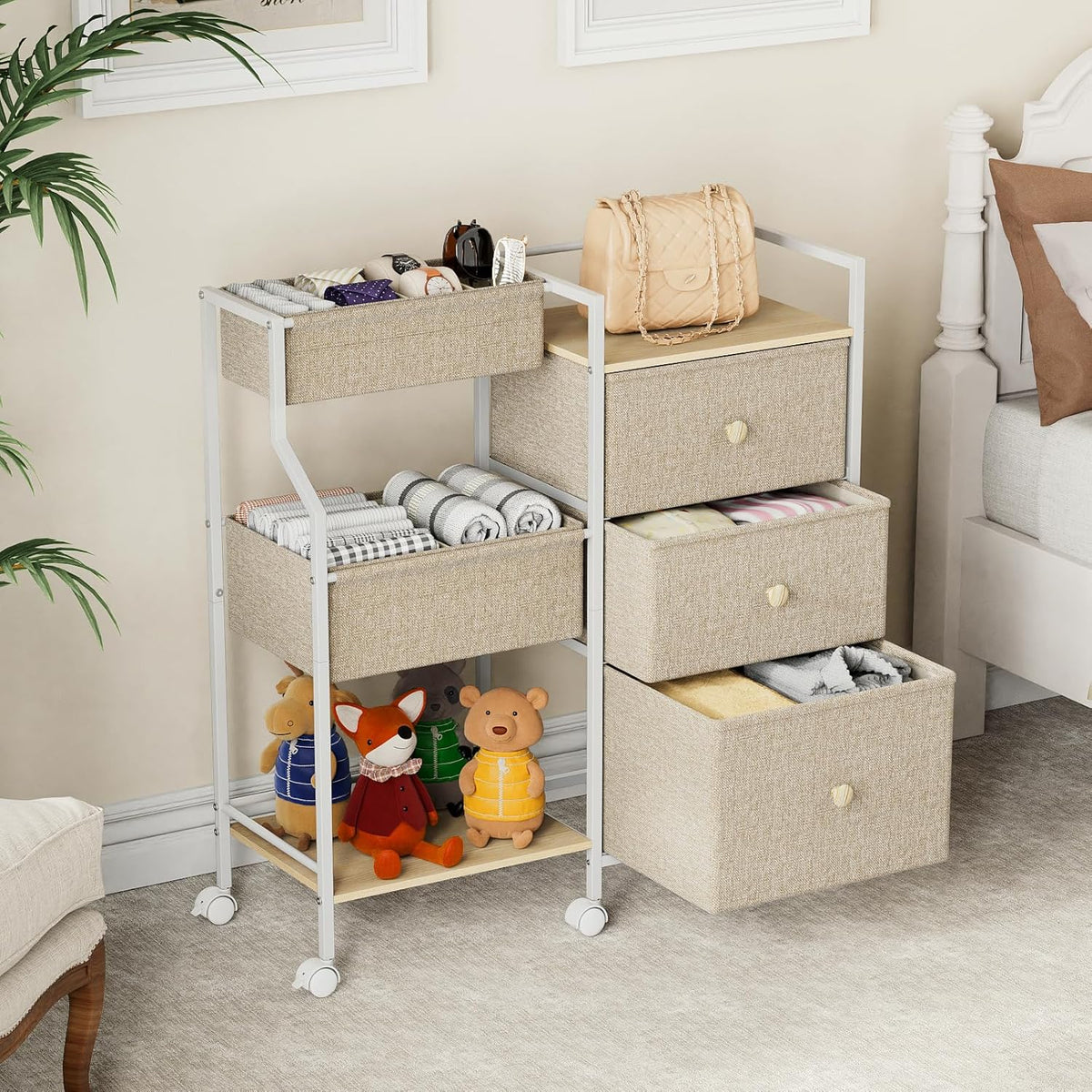 Baby Organizer and Storage - 3 Tier Rolling Cart with Dividers and Drawers, Easy To Assemble