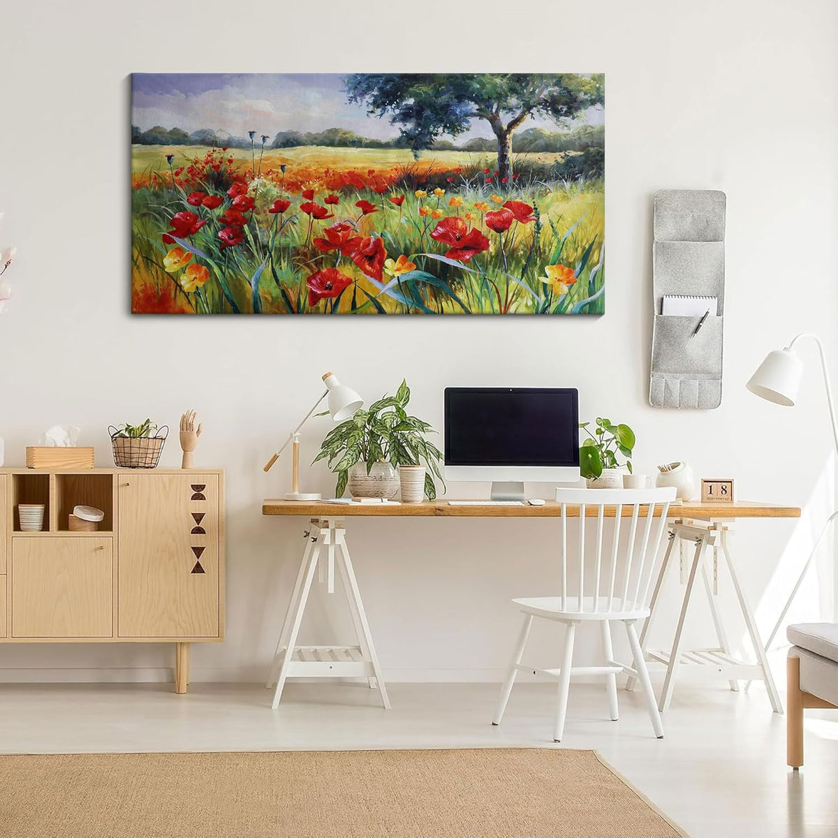 Wall Decor for Living Room Large Wall Art Green Trees Red Yellow Flowers Canvas Art Wall Decor for