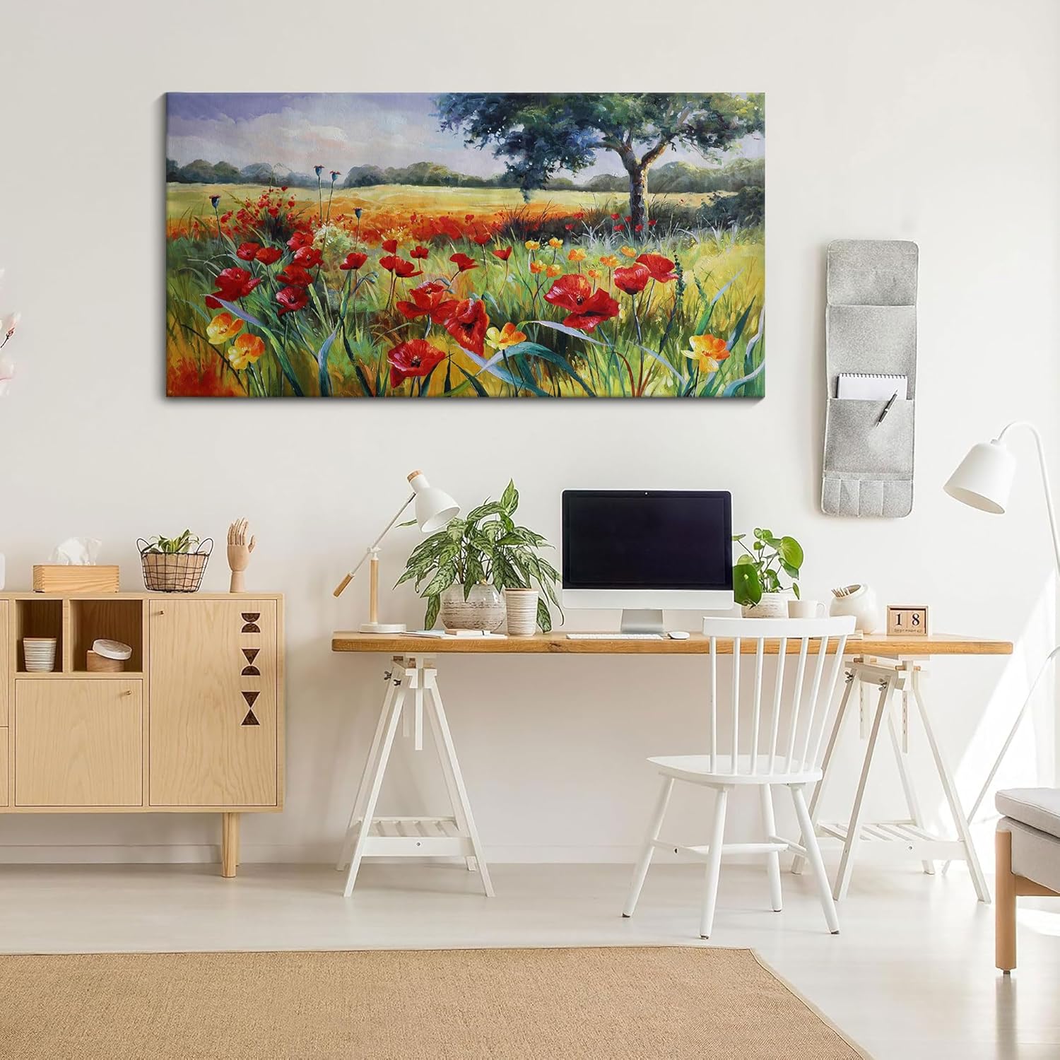 Wall Decor for Living Room Large Wall Art Green Trees Red Yellow Flowers Canvas Art Wall Decor for