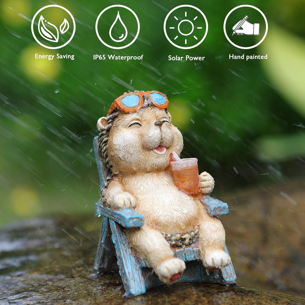 Miniature Hedgehog Figurine Solar Resin Statue for Outside Garden Lawn Yard Patio Home Office