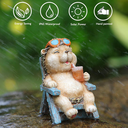 Miniature Hedgehog Figurine Solar Resin Statue for Outside Garden Lawn Yard Patio Home Office