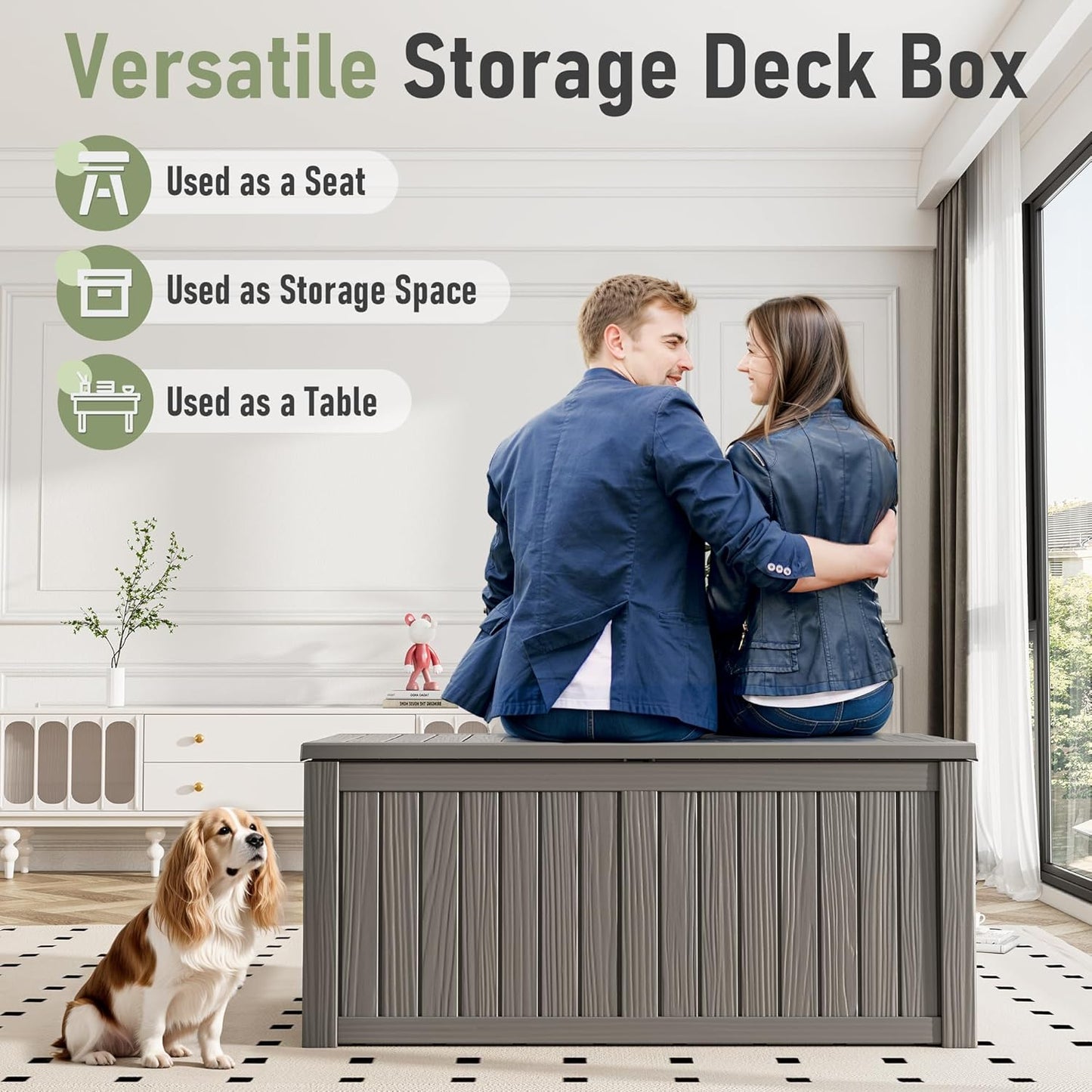 KAMABOKO Outdoor Storage Box, 120 Gallon Large Outdoor Resin Deck Box, Storage Waterproof Boxes