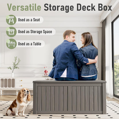 KAMABOKO Outdoor Storage Box, 120 Gallon Large Outdoor Resin Deck Box, Storage Waterproof Boxes
