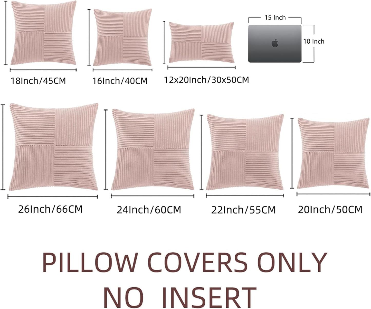 Fancy Homi 2 Packs Blush Pink Big Decorative Throw Pillow Covers 24x24 Inch for Living Room Couch