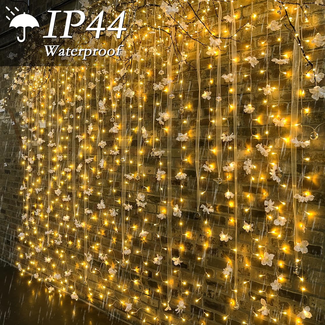 300 LED Curtain String Lights 9.8FT Plug in Fairy Lights with Timer and 8 Modes, Waterproof Window