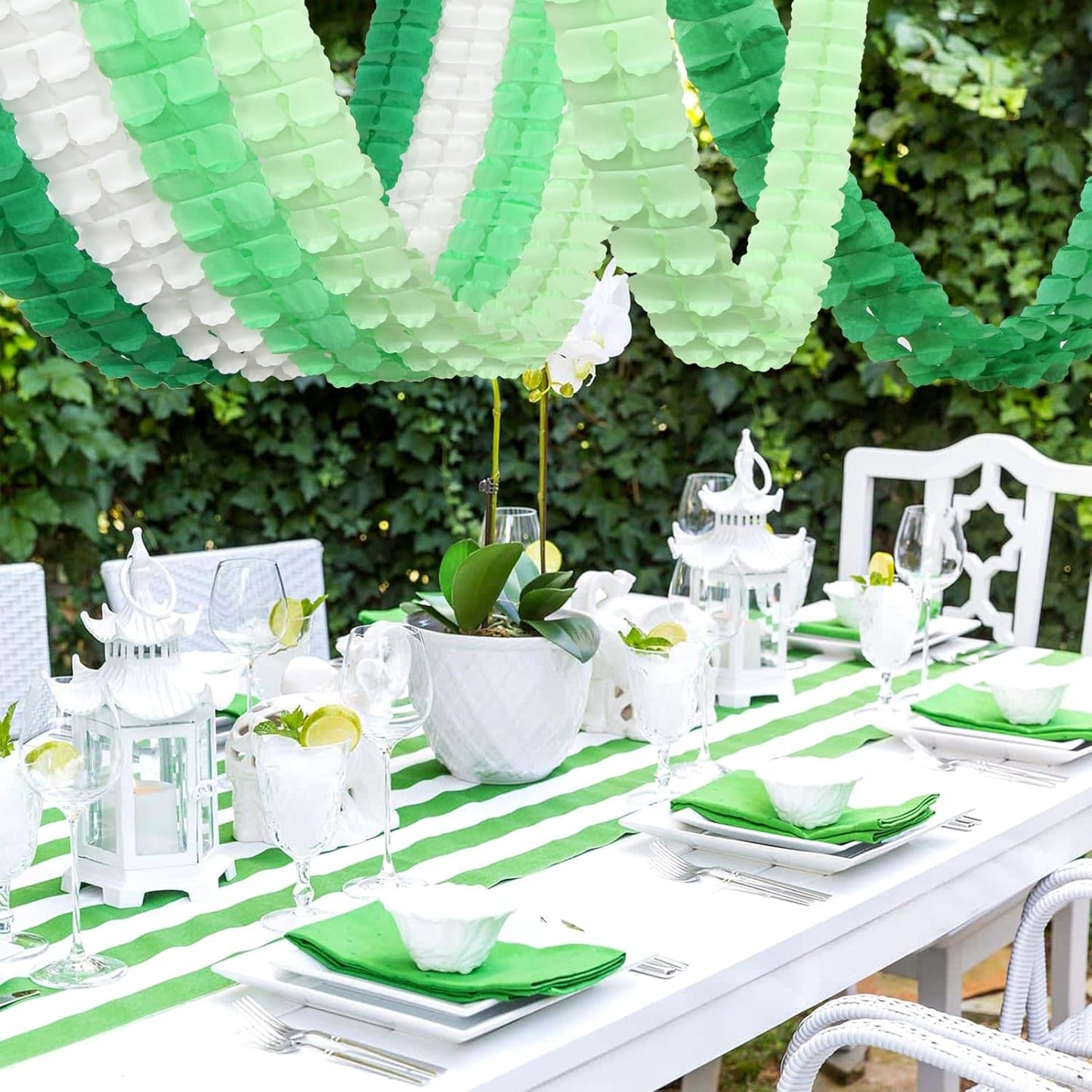 Green-White Party Decorations Streamers Garland - 157Ft Four-Leaf Clover Hanging Banner, Jungle