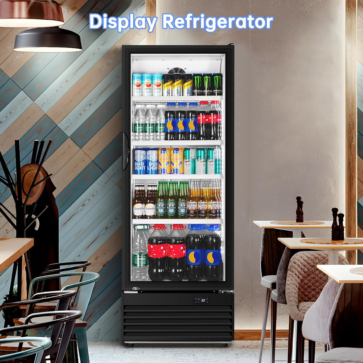 Commercial Beverage Refrigerator, 24.5 Inch 15 Cu. Ft. Drink Fridge, Display Refrigerator with