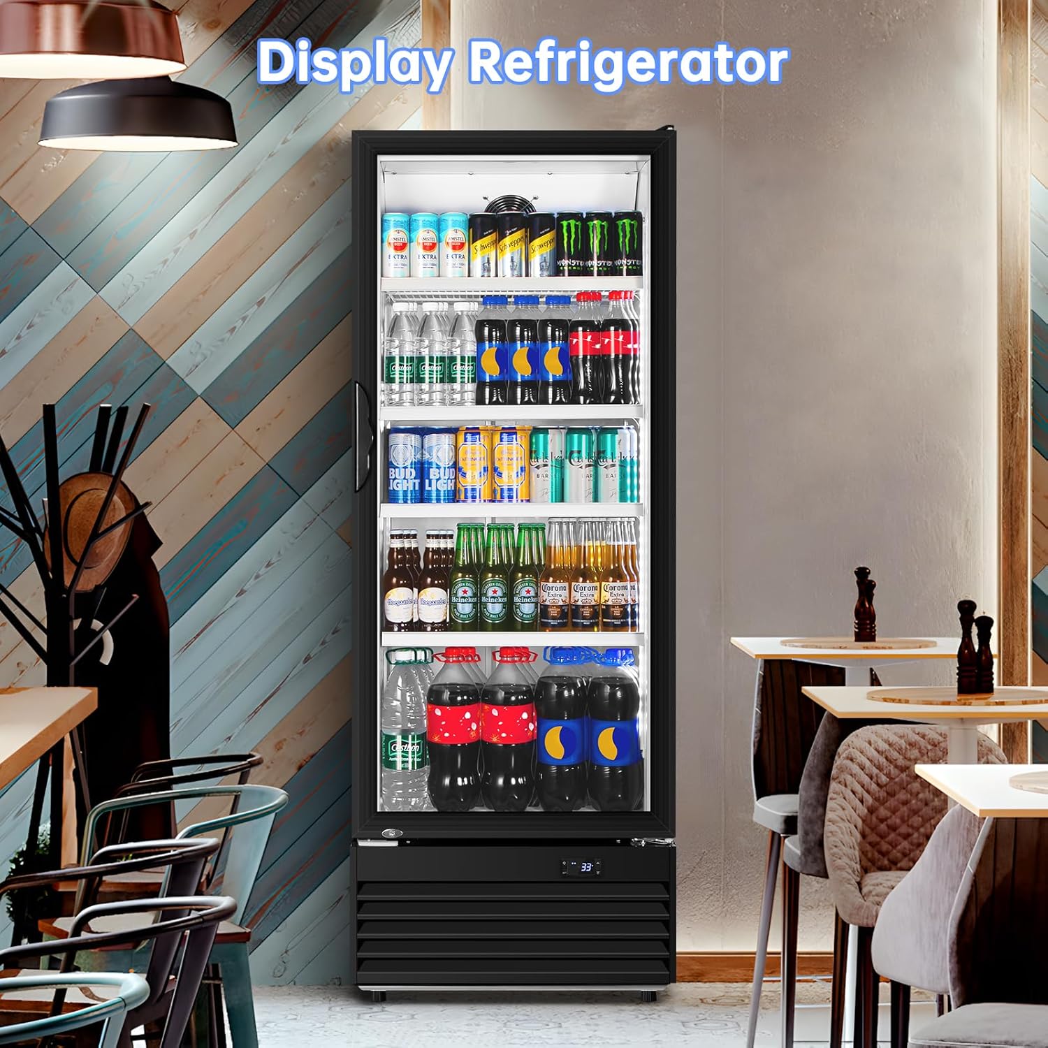 Commercial Beverage Refrigerator, 24.5 Inch 15 Cu. Ft. Drink Fridge, Display Refrigerator with