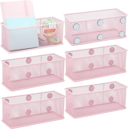 EASEPRES Magnetic Pencil Holder Set of 6 - Wire Mesh Storage Baskets Organizer with Strong Magnets