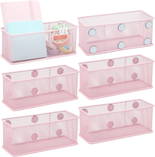 EASEPRES Magnetic Pencil Holder Set of 6 - Wire Mesh Storage Baskets Organizer with Strong Magnets