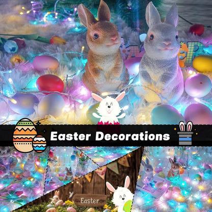 Easter Lights Battery Operated Fairy Lights, 2 Pack 33FT 100LED Multicolor easter String Lights, 8