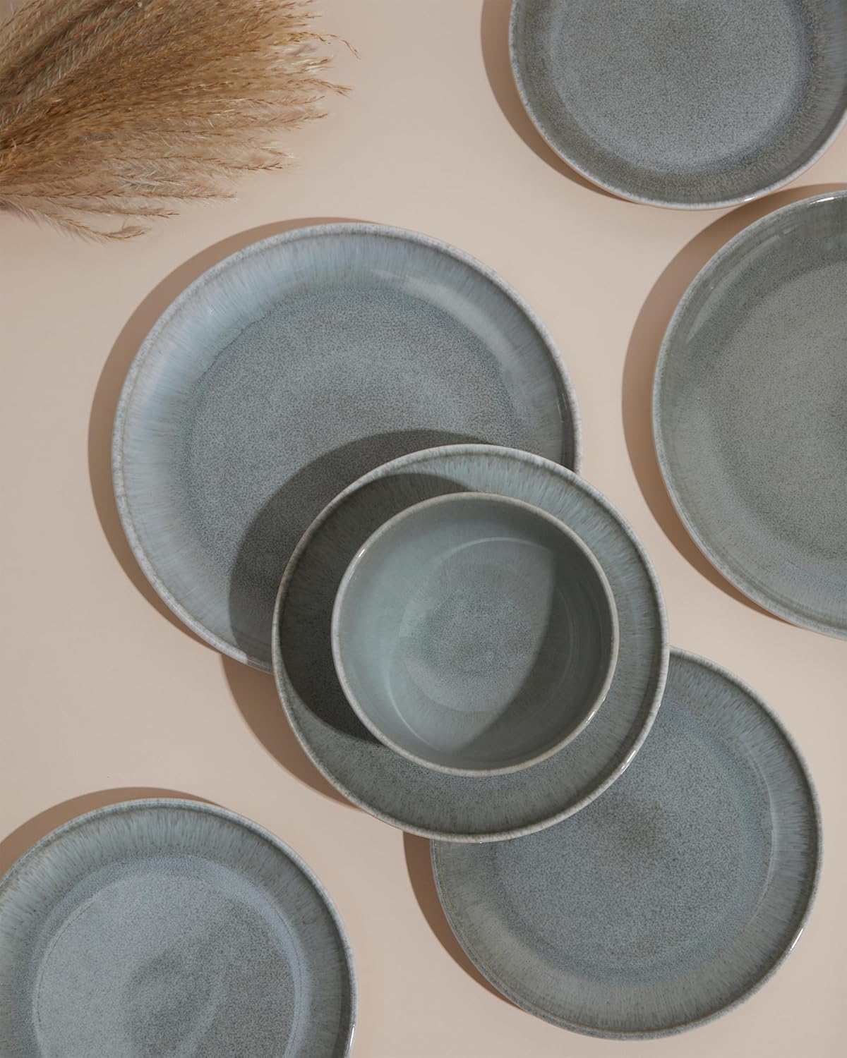 16 Piece Double Bowl Dinnerware Sets, Stain Resistant Dish Set with Pasta Bowls, Easy Cleaning