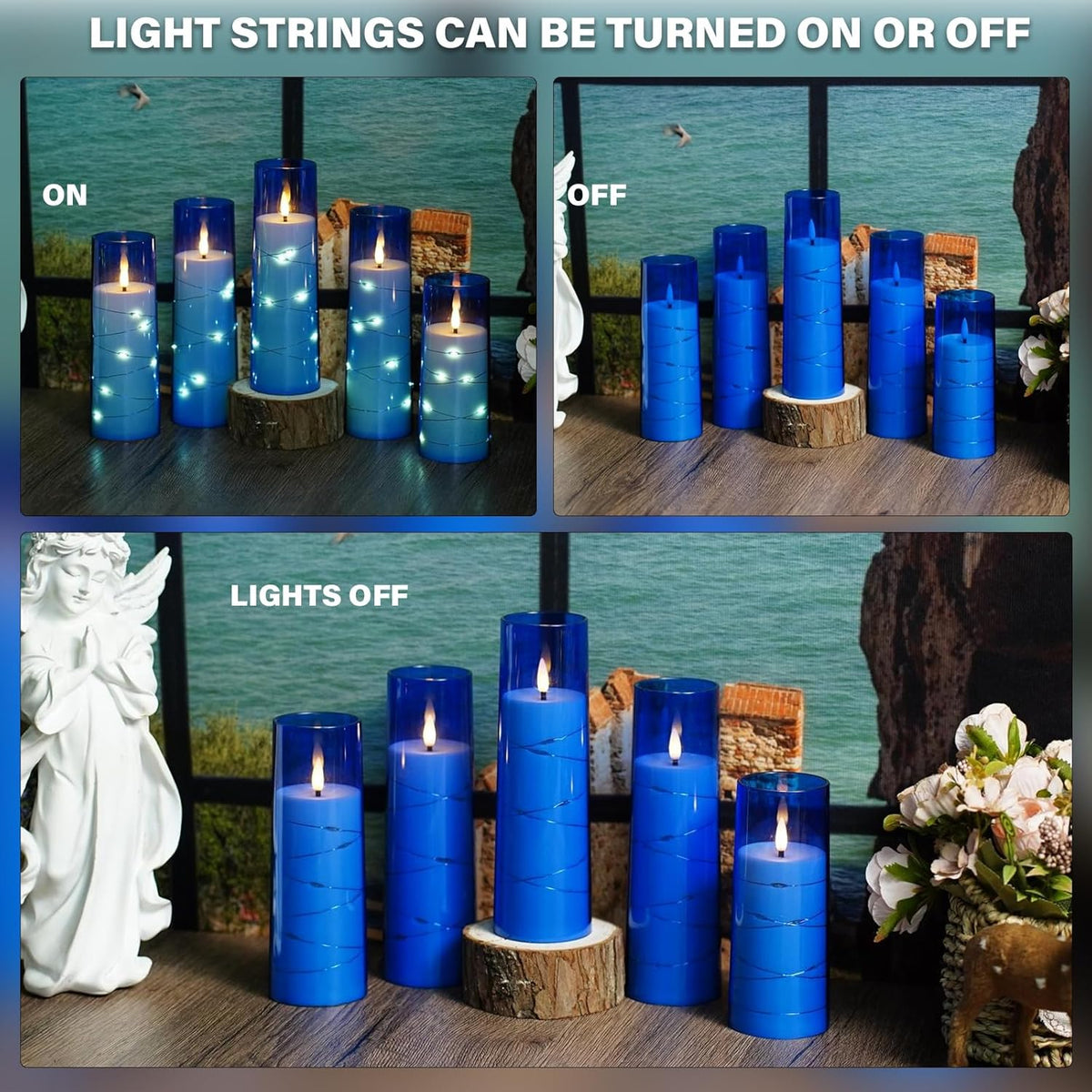 Flickering Flameless LED Candles,Battery Operated Candles 9 Pcs with Embedded Star String,Acrylic