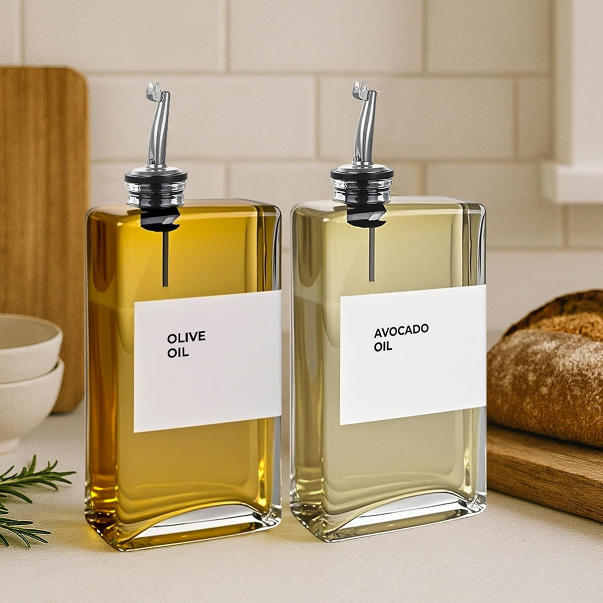 Olive Oil Dispenser Bottle - Includes 44 Kitchen Essential Labels - Cooking Oil Bottles for