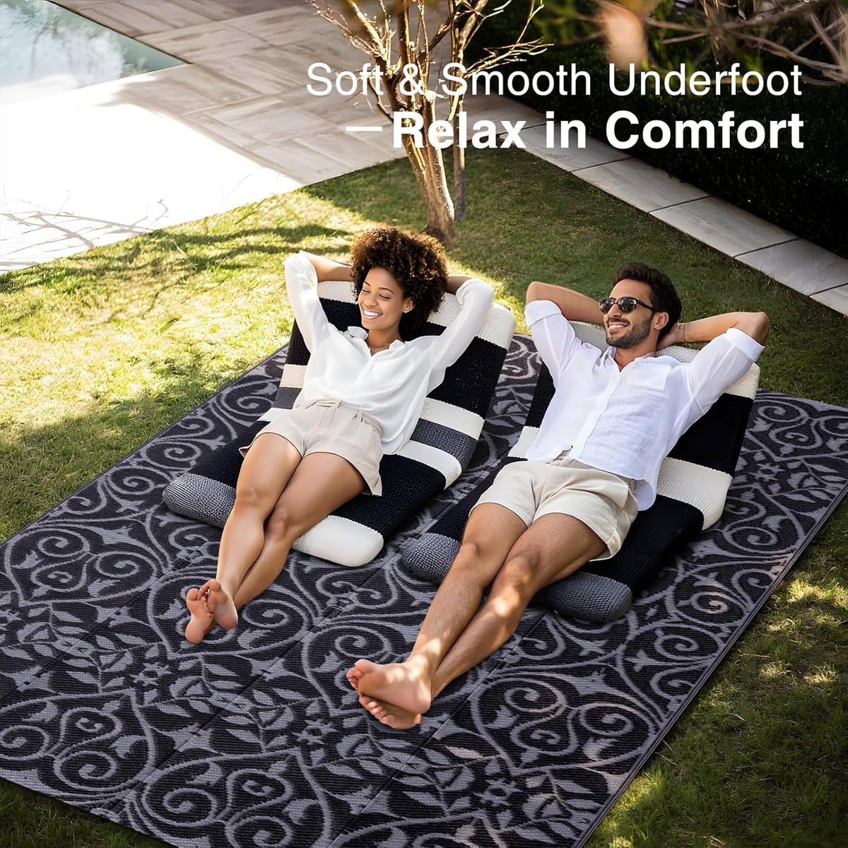 OLANLY Outdoor Rug Waterproof 5x8 ft Clearance, Reversible Outdoor Plastic Straw Rug with Floral