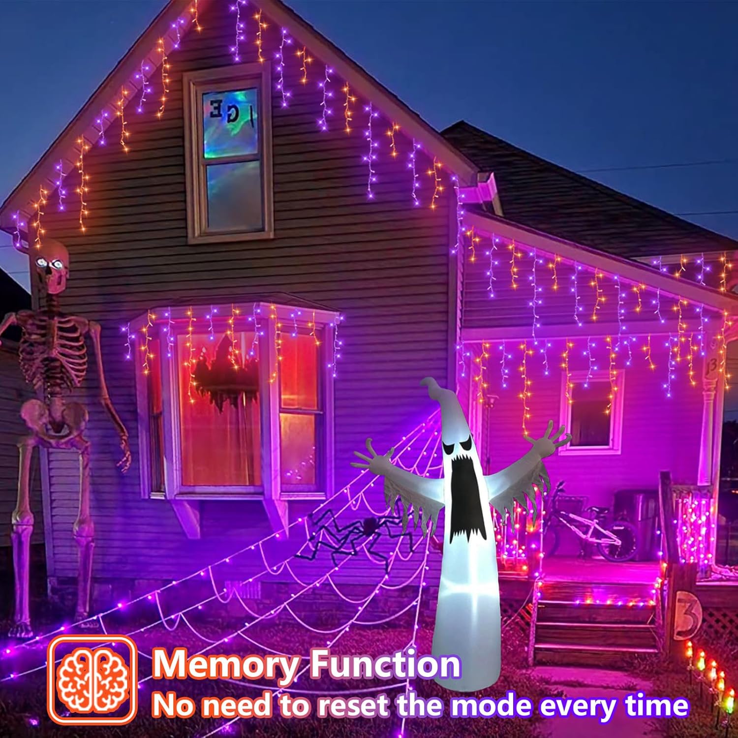 YEGUO 66ft 800 LED Orange and Purple Icicle Halloween Lights, 160 Drops Icicle Lights Connectable