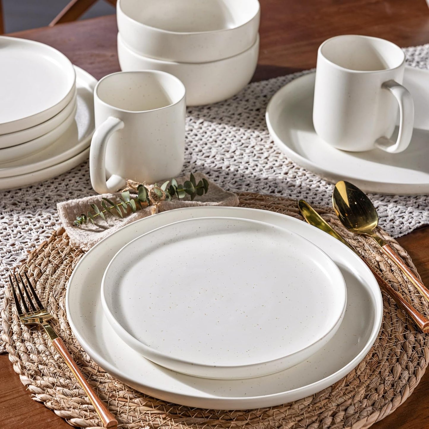 AmorArc Ceramic Dinnerware Sets, Wavy Rim Stoneware Plates and Bowls Sets, Highly Chip and Crack