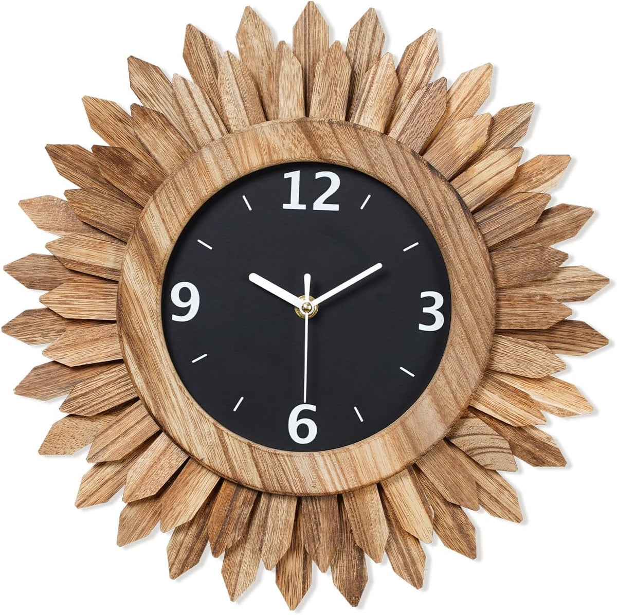Honiway 14 Inch Wall Clock, Rustic Wood Boho Sunburst Decorative Wall Clocks Battery Operated