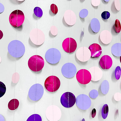 Pink and Purple Party Decorations Circle Dots Garland Hot Pink Lavender Hanging Polka Dot Streamer