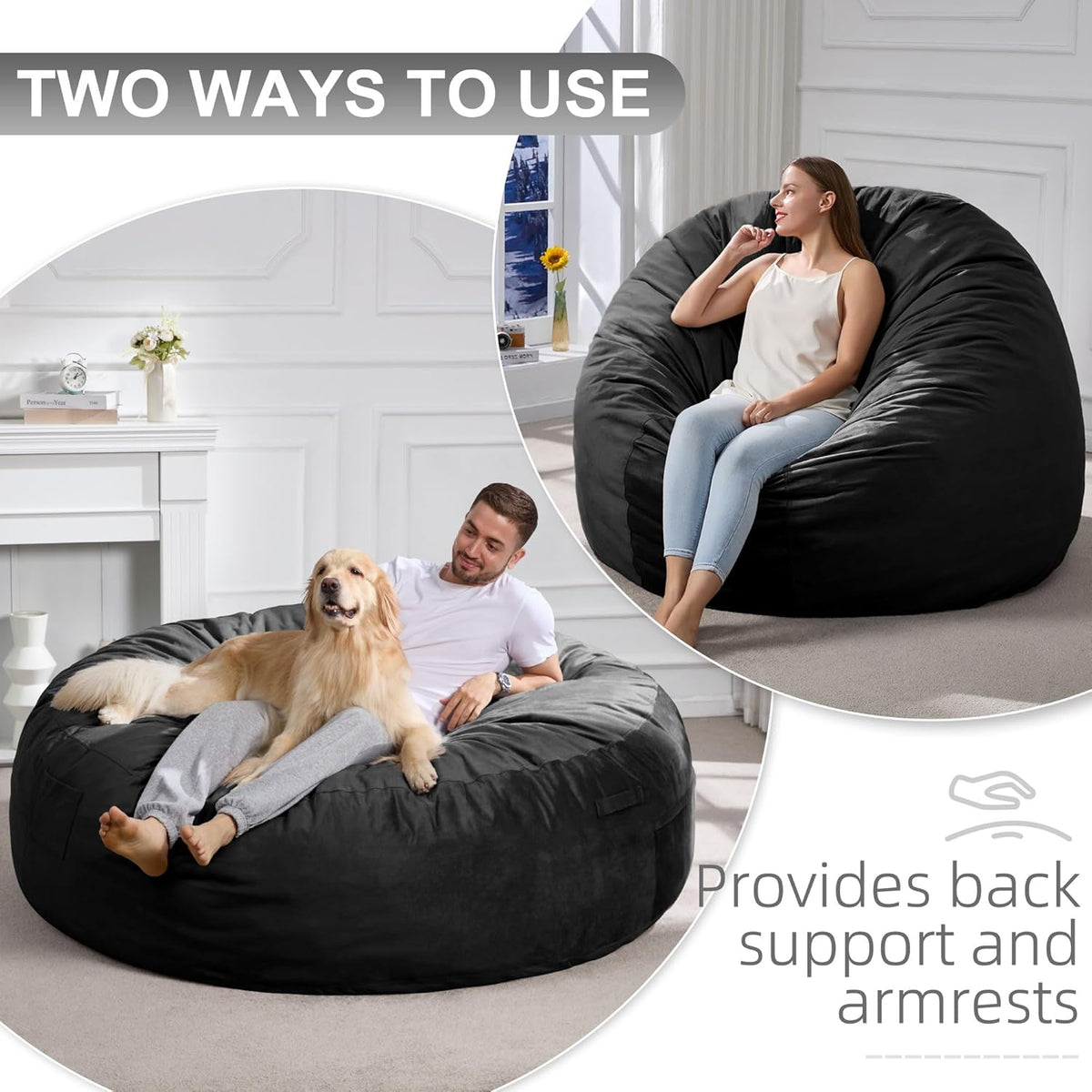 Hobestluk 6FT Bean Bag Chair Bean Bag Chairs for Adults Giant Bean Chairs with Velvet Cover, Memory