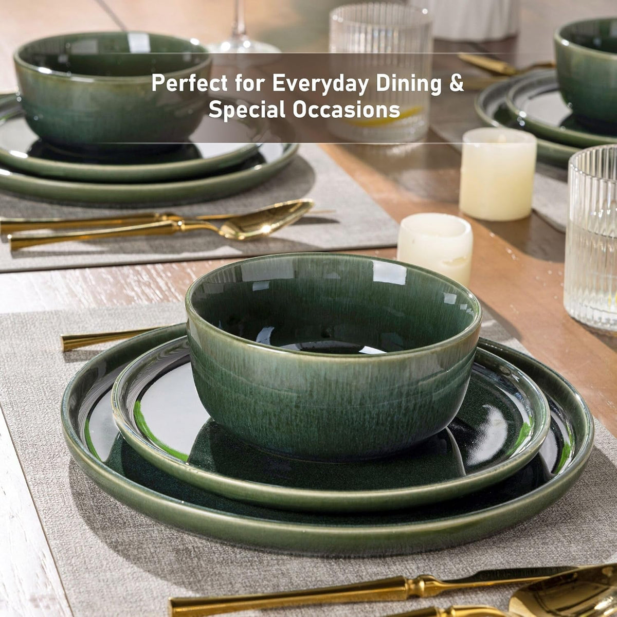 GBHOME Ceramic Dinnerware Sets for 8, 24 Pieces Stoneware Plates and Bowls Sets, Reactive Glaze