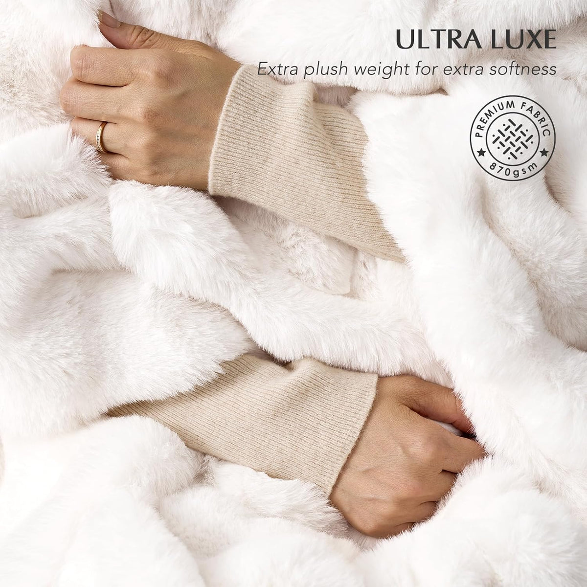 EVERGRACE Ultra Soft Luxury Fluffy Ridgeline Faux Rabbit Fur Throw Blanket, Thick Warm Bubble Throw