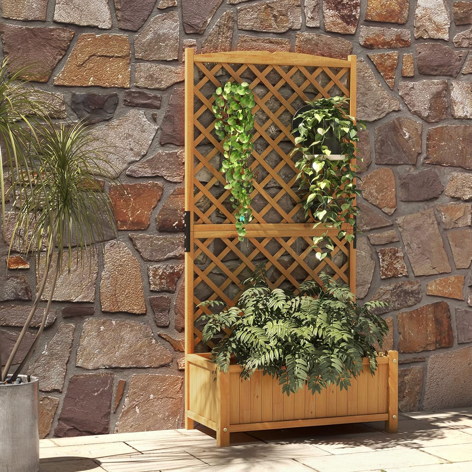 HAPPYGRILL 2 Pcs Raised Garden Bed, 71" Garden Planter with Trellis, Drainage Holes, Freestanding